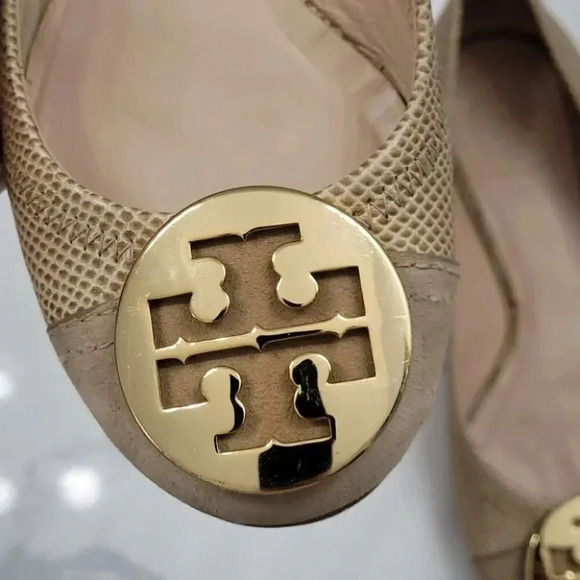 Tory Burch Serena Ballet Flat Vitraux Snake Clay Gold Cap Toe - Picture 16 of 16